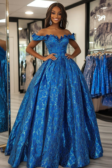 Robe de bal à épaules dénudées Robe de bal corset bleu royal
